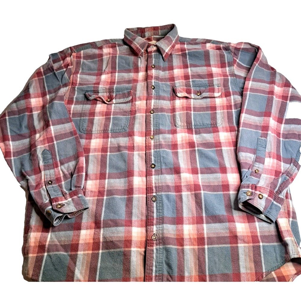 Vtg Eddie Bauer Plaid Flannel Shirt Men's TALL Large Baggy Cotton‎ Grunge GORP